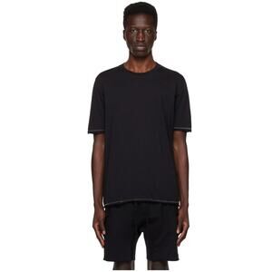 Thom Krom Shirt Men Medium Cross Stitch Tee Shaped Seams Black MTS718 Minimalist